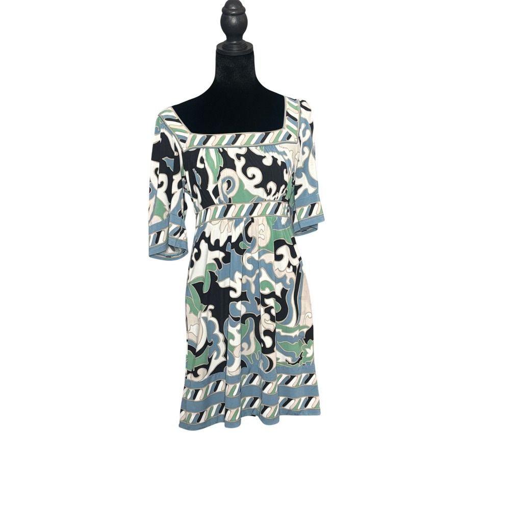 Y2K BCBGMAXAZRIA Abstract Swirl Square Neck‎ Mini Dress XS